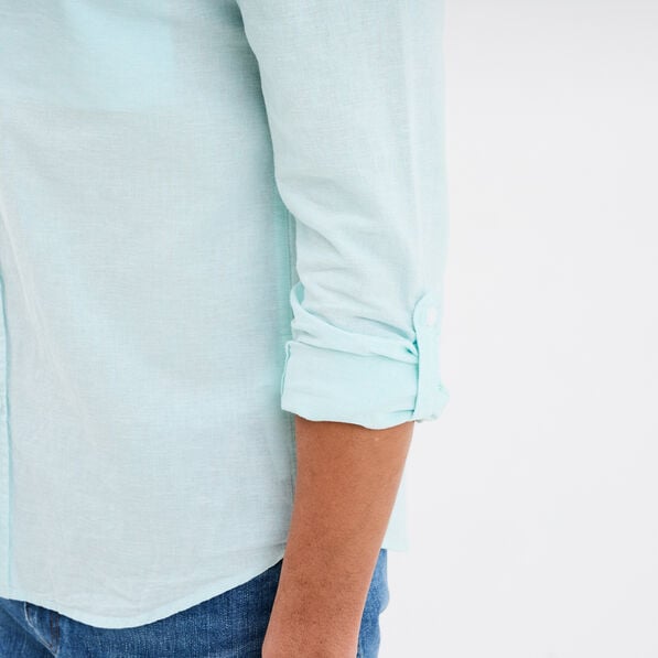 chemise col mao lin melange bleu turquoise homme Chemise col mao lin mélangé bleu turquoise homme