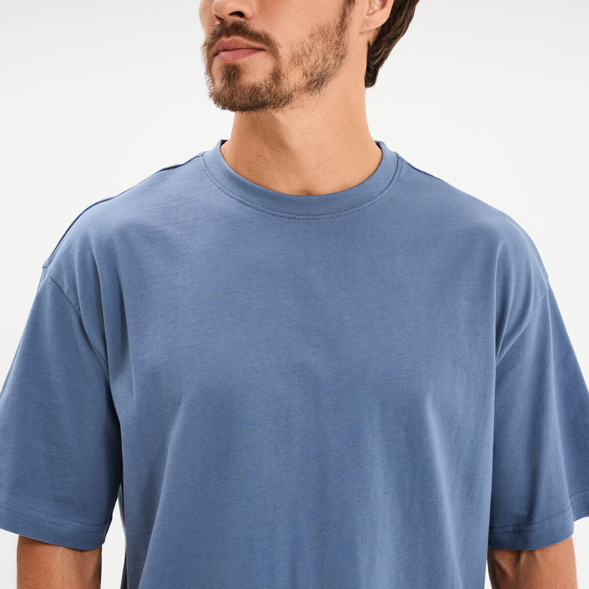 T-shirt col rond coupe relax coton &eacute;pais bleu gris homme