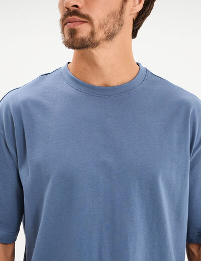 T-shirt col rond coupe relax coton &eacute;pais bleu gris homme