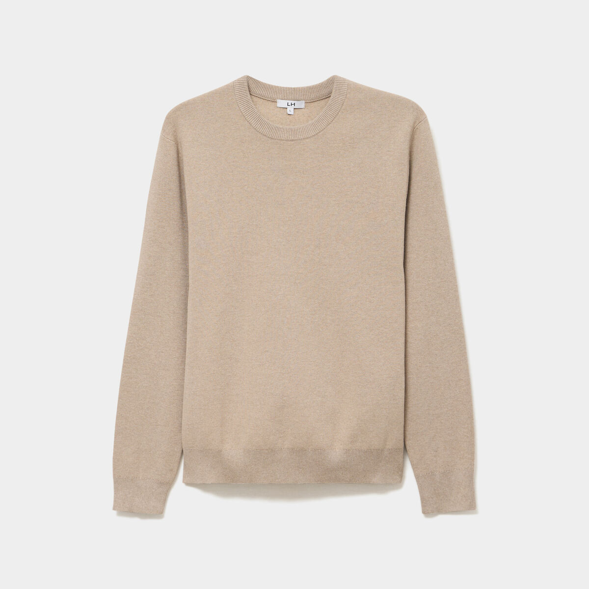 Pull col rond manches longues sable homme