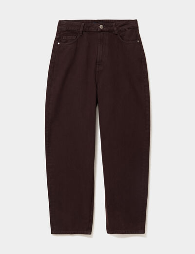 Jean balloon taille haute 7/8ème coton marron foncé femme