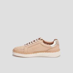 Derbies zippées en cuir pied large sable femme