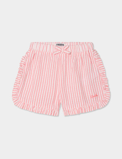 Short à volants et noeud coton Creeks rose corail bébé fille