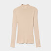 Pull ajust&eacute; c&ocirc;tel&eacute; col montant beige femme