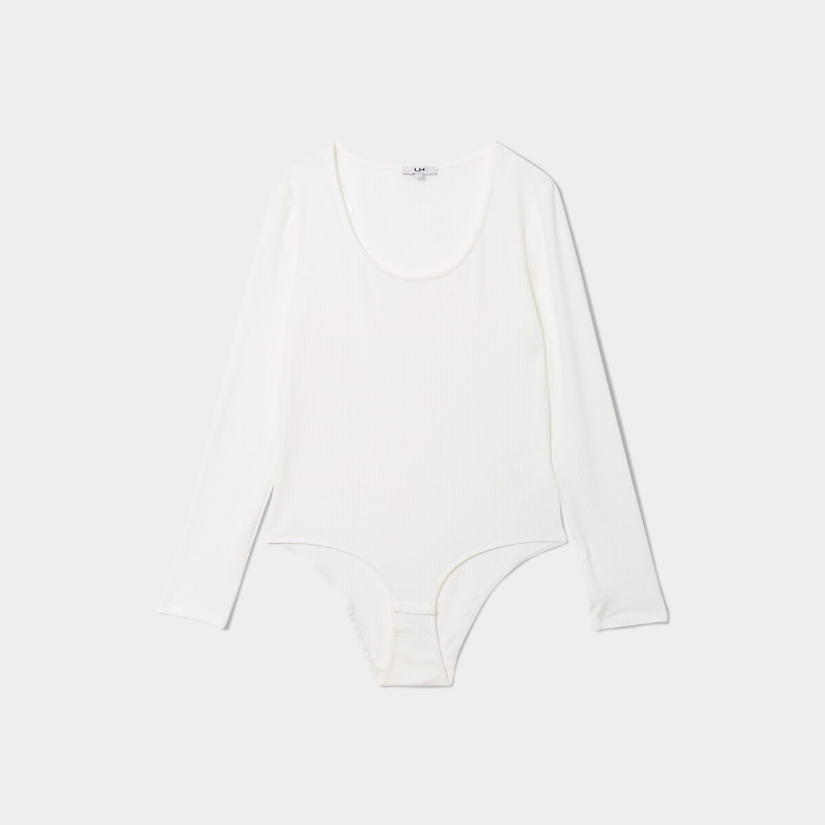 Body côtelé col rond manches longues blanc femme