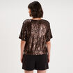T-shirt &agrave; sequins manches courtes marron fonc&eacute; femme
