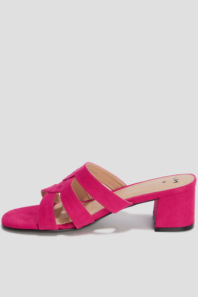 Mules à talons bout carré rose fushia femme