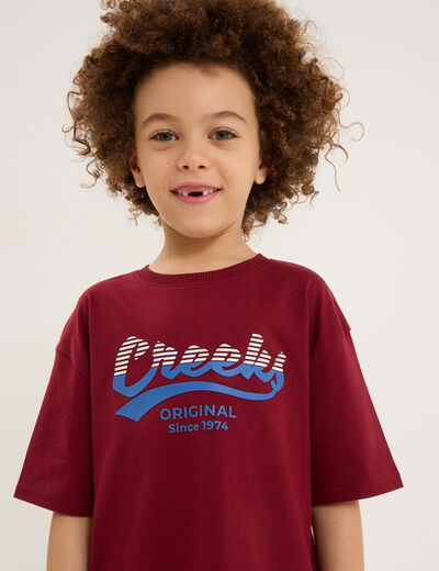 T-shirt col rond manches courtes coton bordeaux garçon