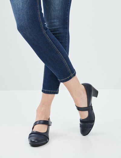 Escarpins à talons pied large bleu marine femme