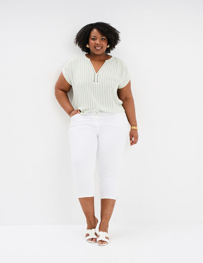 Blouse col en V manches courtes vert kaki femme grande taille