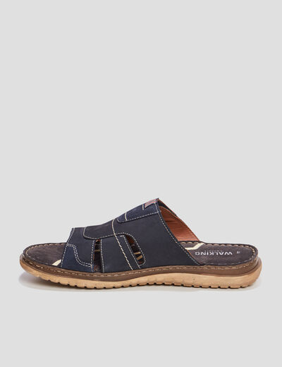 Mules à scratch en cuir bleu marine homme