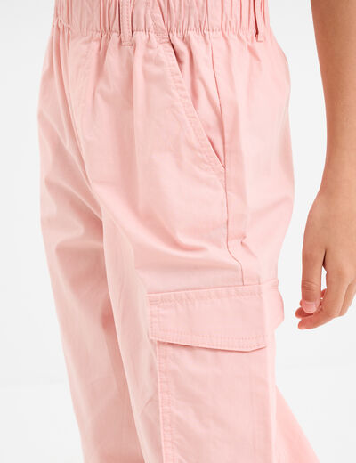 Pantalon parachute battle poches c&ocirc;t&eacute;s rose pastel fille