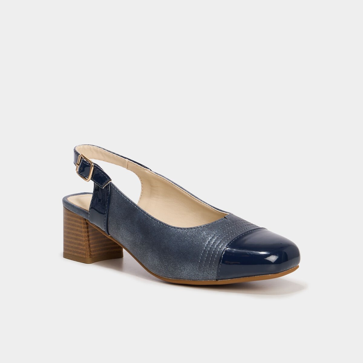 Escarpins &agrave; talons pied large bleu femme