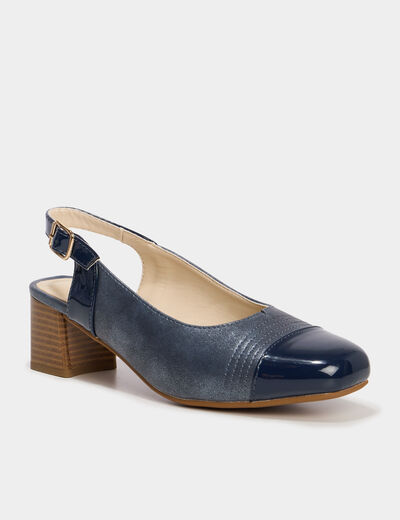 Escarpins à talons pied large bleu femme