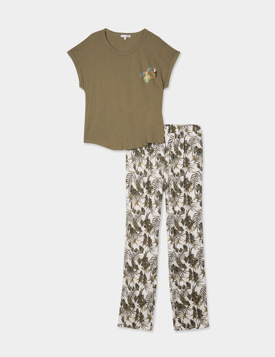 Ensemble pyjama col rond 2 pièces fluide ecru femme