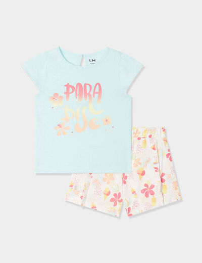 Ensemble 2 pièces t-shirt et short coton bleu pastel bébé fille