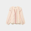 Blouse brod&eacute;e manches longues coton beige femme