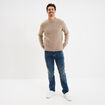 Pull col rond manches longues beige homme