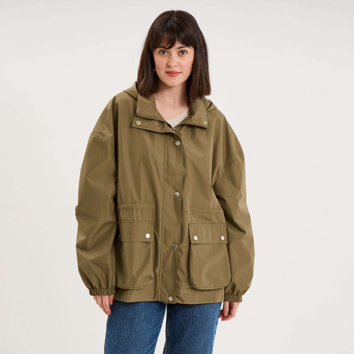 Parka &agrave; capuche taille &agrave; coulisse taupe femme