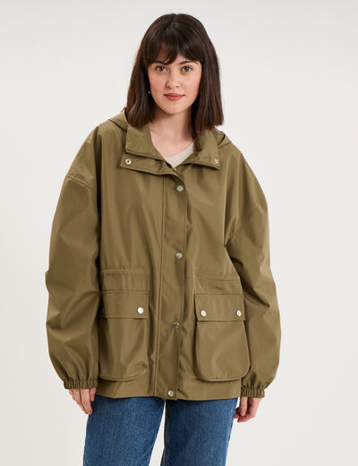 Parka &agrave; capuche taille &agrave; coulisse taupe femme