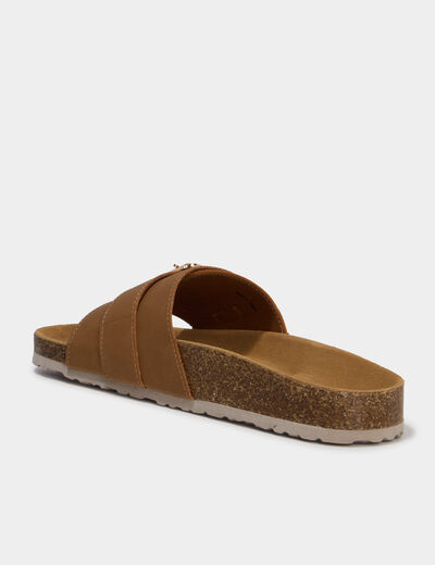 Mules su&eacute;dine avec grosse boucle marron femme