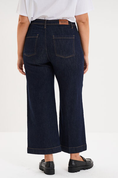 Jean large cropped poches plaqu&eacute;es denim brut femme grande taille