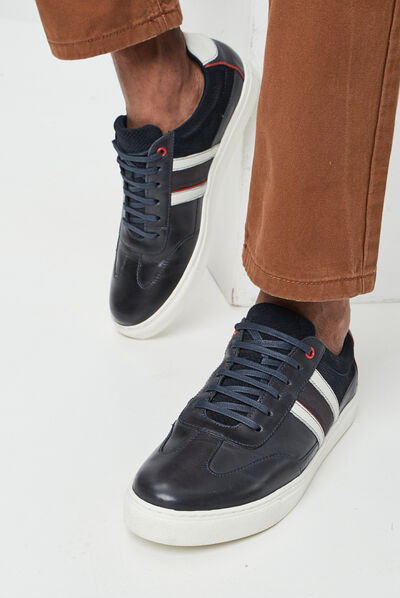 Tennis à lacets en cuir bleu marine homme
