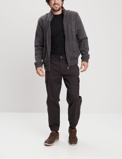 Gilet zippé avec torsades gris foncé homme