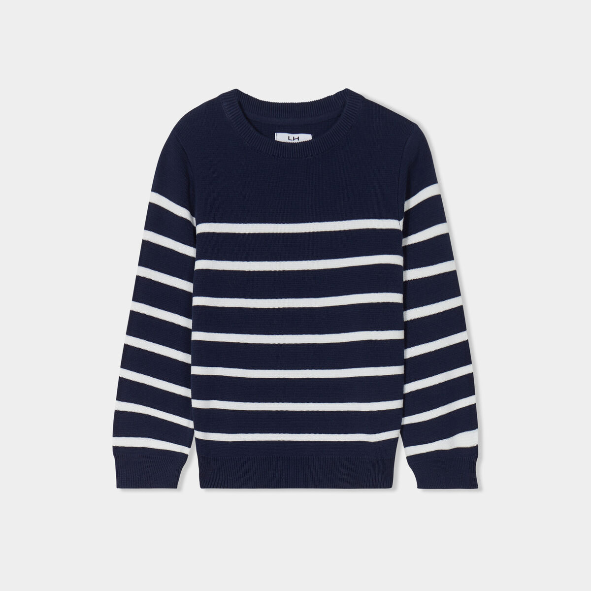 Pull col rond manches longues coton bleu marine gar&ccedil;on