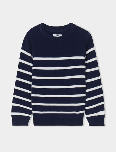 Pull col rond manches longues coton bleu marine garçon