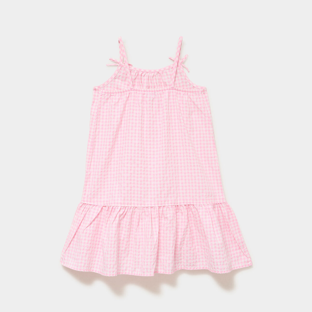 Robe courte &agrave; bretelles et volants rose fille