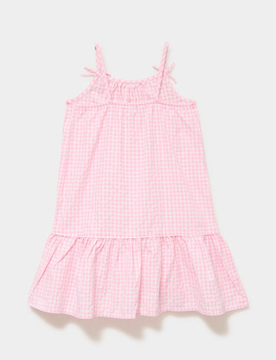 Robe courte &agrave; bretelles et volants rose fille
