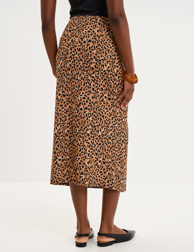 Jupe longue gaufr&eacute;e fluide beige femme