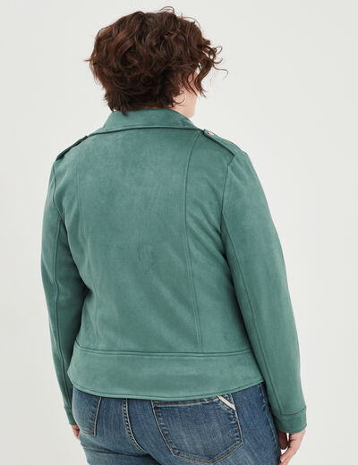 Blouson zippé effet suédine style biker vert foncé femme grande taille