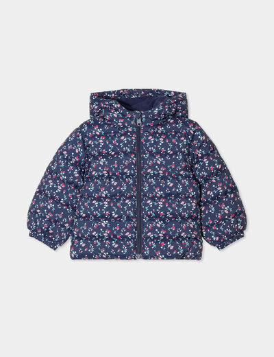 Doudoune à capuche poignets élastiqués bleu marine bébé fille