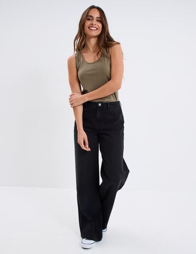 Débardeur bretelles larges coton vert kaki femme