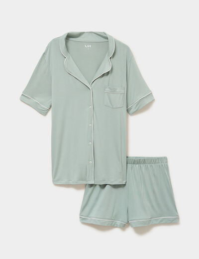 Ensemble pyjama fluide short et chemise vert pastel femme