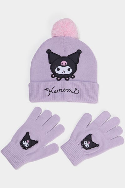 Ensemble bonnet et gants Kuromi parme fille