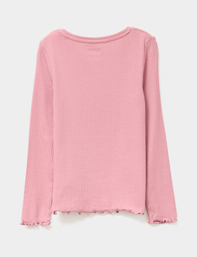 T-shirt côtelé manches longues coton vieux rose fille