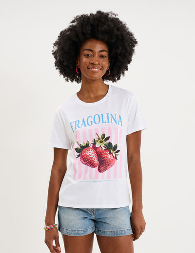 T-shirt droit avec manches courtes coton blanc femme