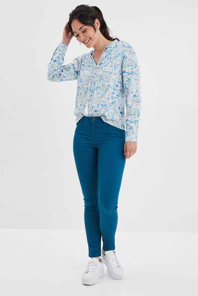 Pantalon slim taille normale bleu canard femme