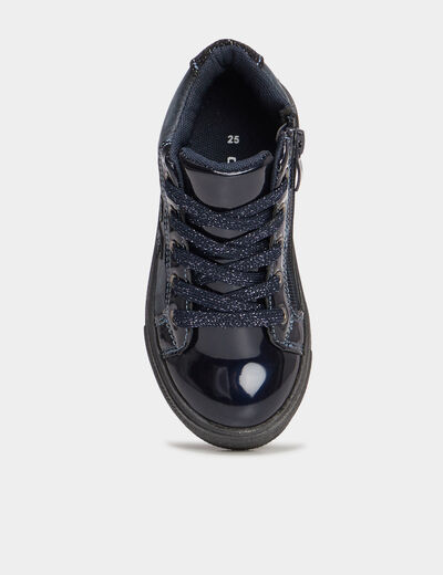 Baskets montantes zippées vernies bleu marine fille