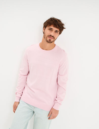 Pull droit col rond coton m&eacute;lang&eacute; rose pastel homme