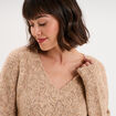 Pull col V ajour&eacute; manches longues beige femme