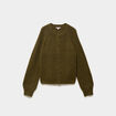 Gilet cardigan col rond boutonn&eacute; vert olive femme