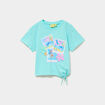 T-shirt nou&eacute; col rond coton Stitch bleu turquoise fille