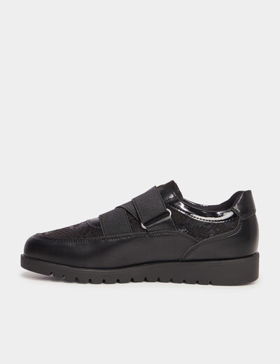 Tennis basses pied large Confortissimo noir femme