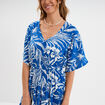 Robe midi col en V manches courtes bleu electrique femme