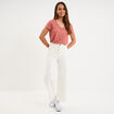 Jean large cropped poches plaqu&eacute;es coton ivoire femme
