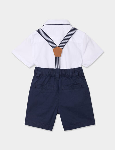Ensemble 3 pièces avec salopette bleu marine bébé garçon